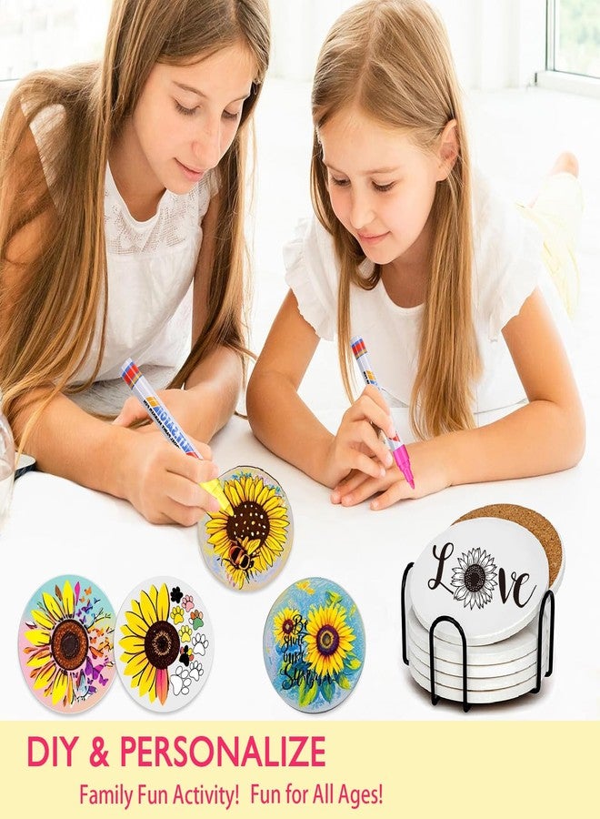 DoYoMo Paint Your Own Sunflower Coaster with Markers,Arts and Crafts for Adul,6 Absorbent Ceramic Tiles with Cork Base,DIY Painting Kit Sunflower Gifts for Women,Crafts for Seniors Adults All Ages Teens - Image 2